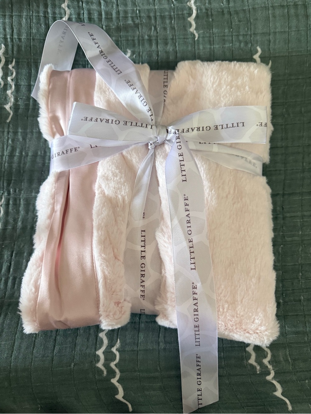 Little Giraffe Plush Baby Blanket - Light Pink and White Ribbon
